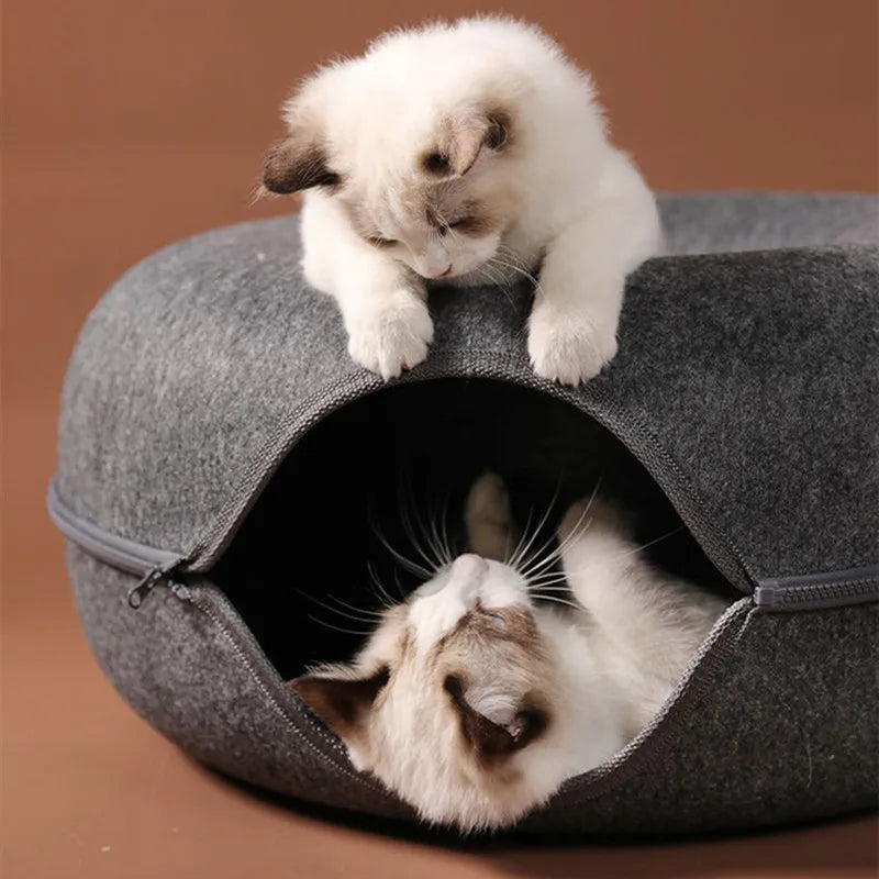 Dual-Use Cat Tunnel & Donut Bed – Interactive Toy and Cozy Bed for Indoor Kittens