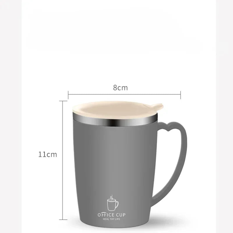 350ml portable thermal cup with handle and lid, made of double-wall stainless steel, ideal for outdoor travel and keeping drinks hot or cold